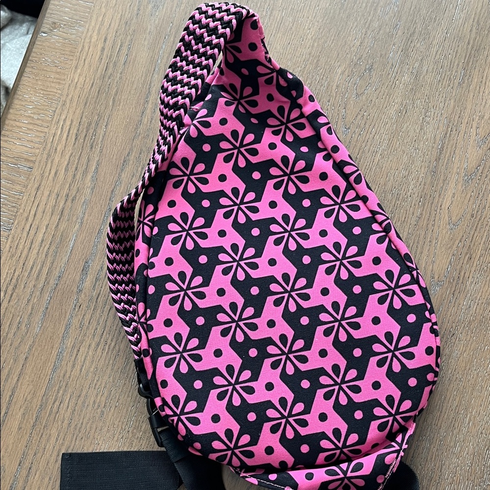 Ambry Rope Sling Bag Pink Black Floral Geometric Print - Picture 6 of 10